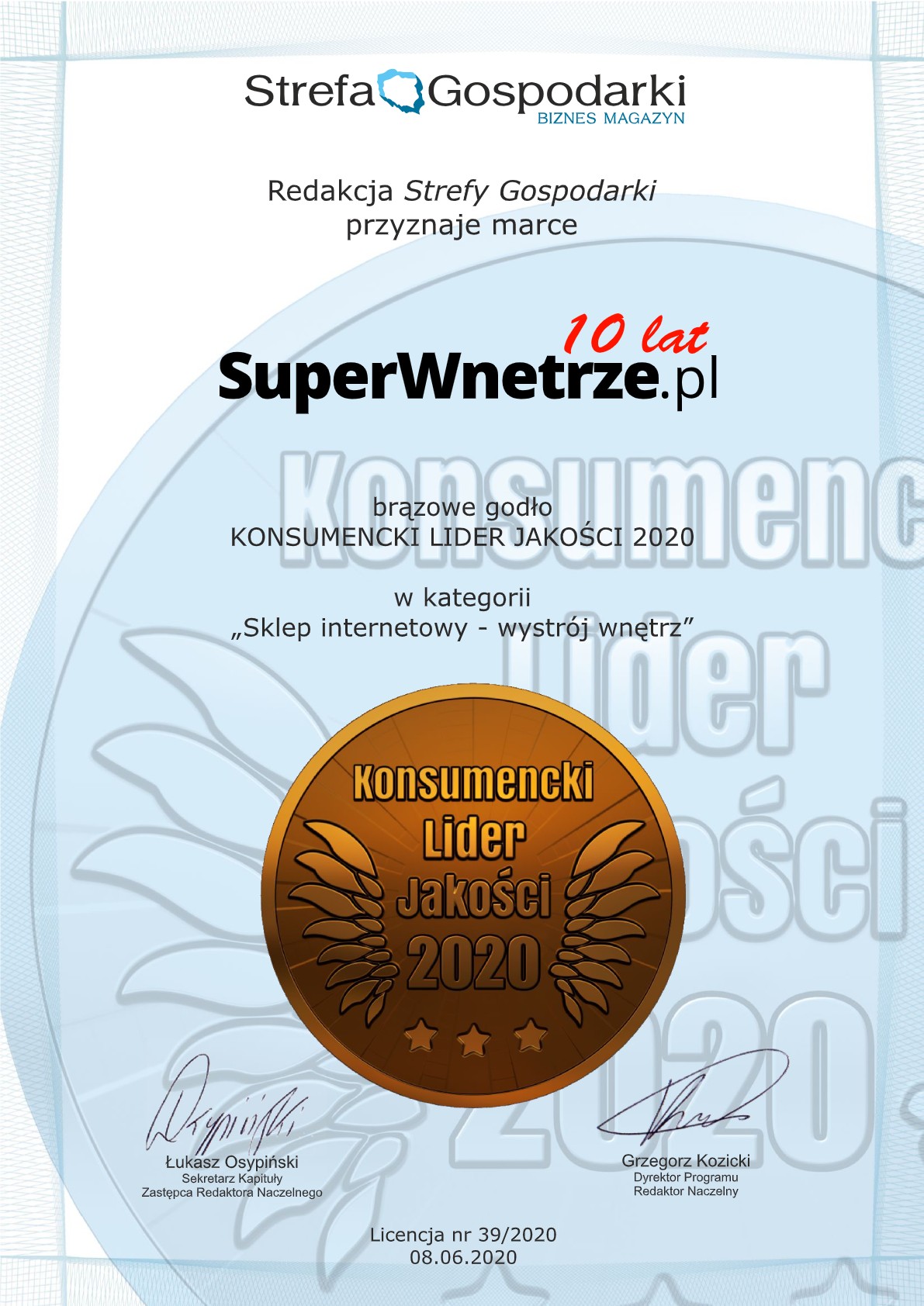 SuperWnetrze.pl Konsumenckim liderem jakości 2020